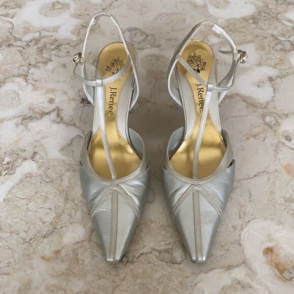 J. Renee Gold & Ivory Metallic Slingback Heels - Picture 2 of 9